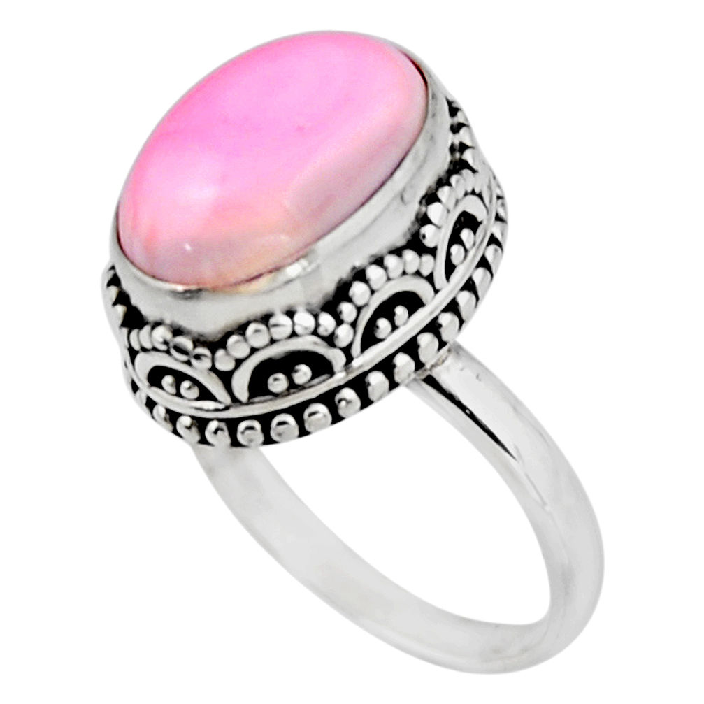 6.92cts solitaire natural pink queen conch shell 925 silver ring size 8 r51379