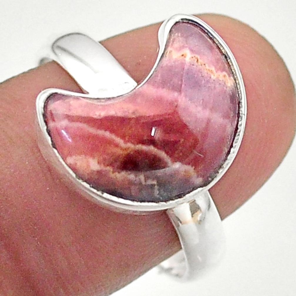 Solitaire natural pink rhodochrosite inca rose silver moon ring size 9 t47759