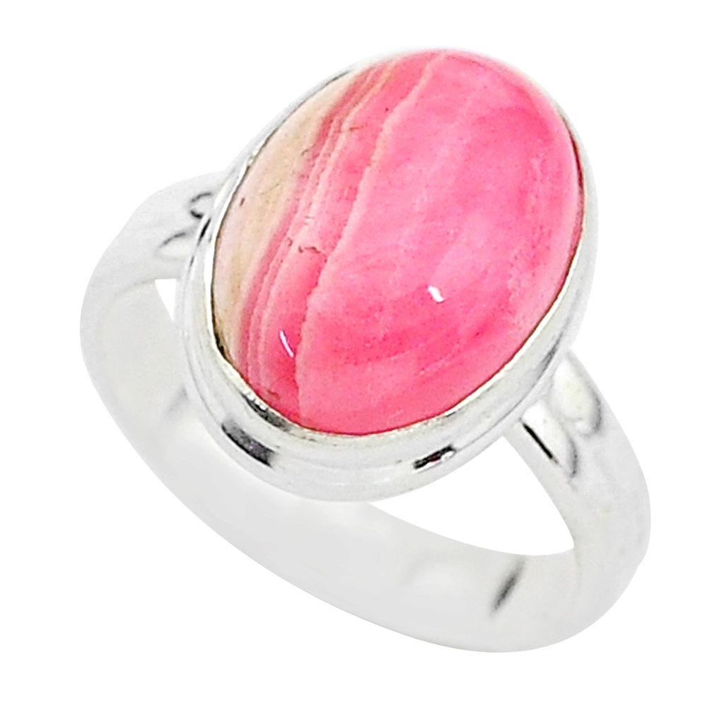 5.63cts solitaire natural pink rhodochrosite inca rose silver ring size 6 t3461