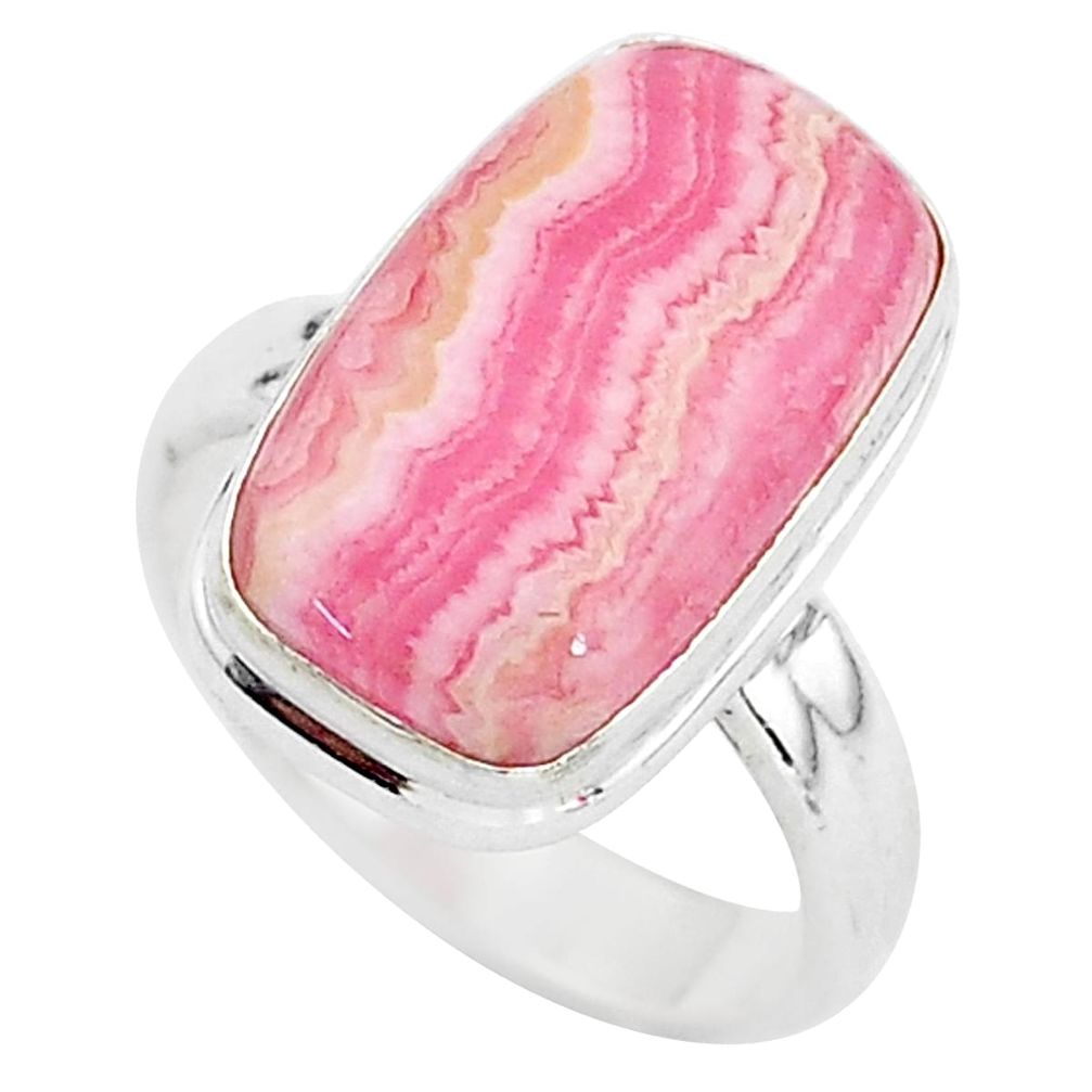 6.36cts solitaire natural pink rhodochrosite inca rose silver ring size 6 t3462