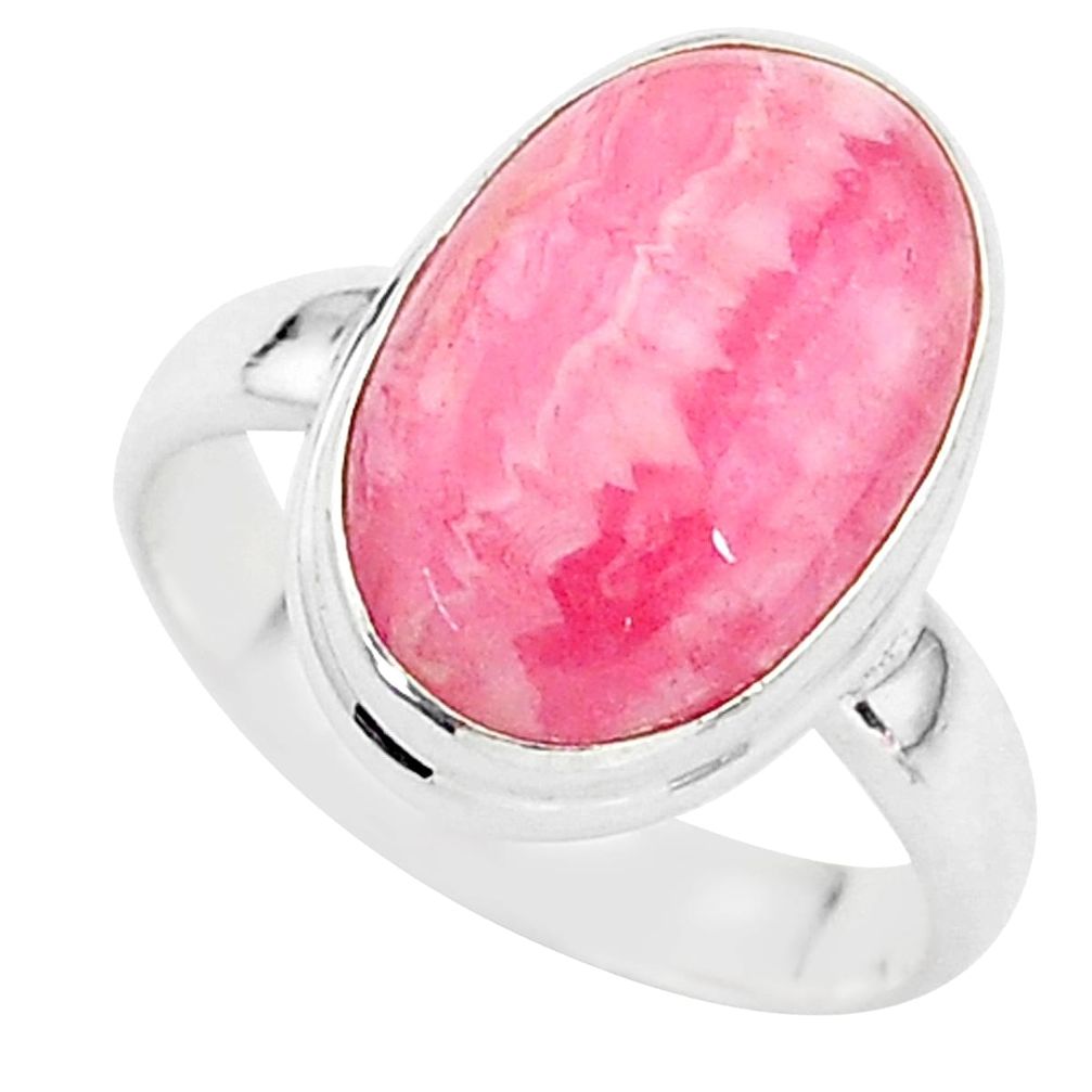 5.81cts solitaire natural pink rhodochrosite inca rose silver ring size 6 t3463