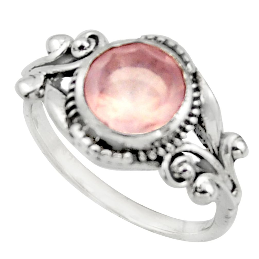 3.11cts solitaire natural pink rose quartz 925 silver ring size 6.5 r41885