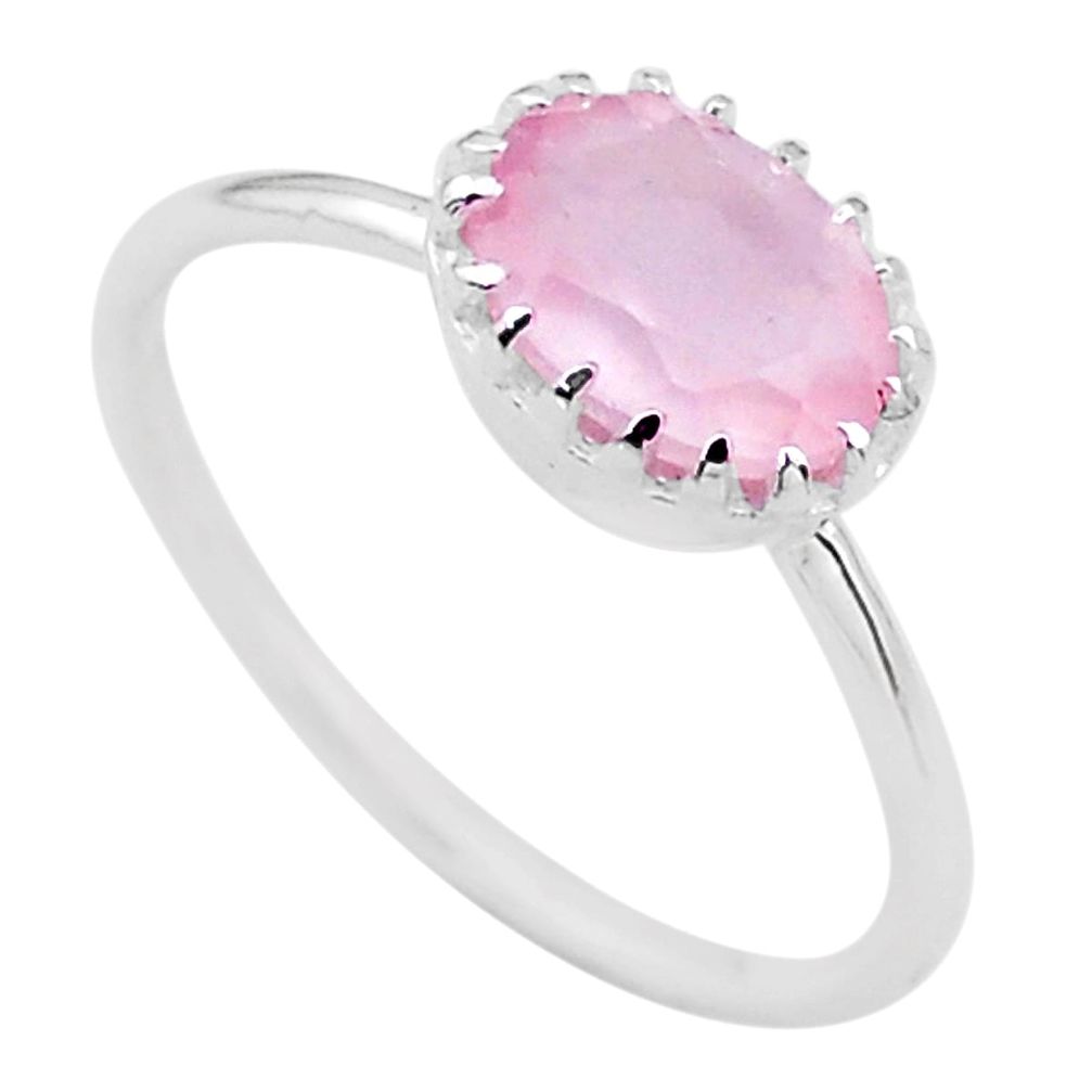 1.91cts solitaire natural pink rose quartz 925 silver ring size 6 t22297