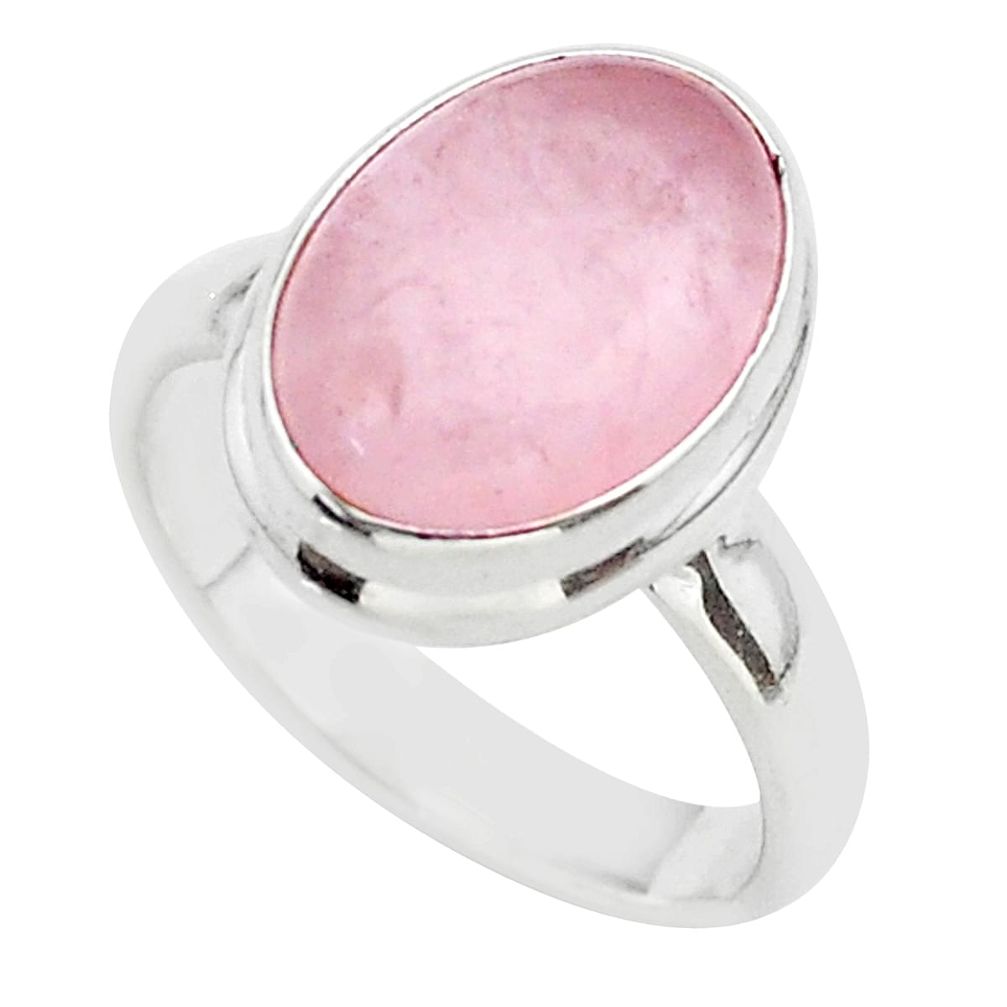 6.07cts solitaire natural pink rose quartz 925 silver ring size 7.5 t39250