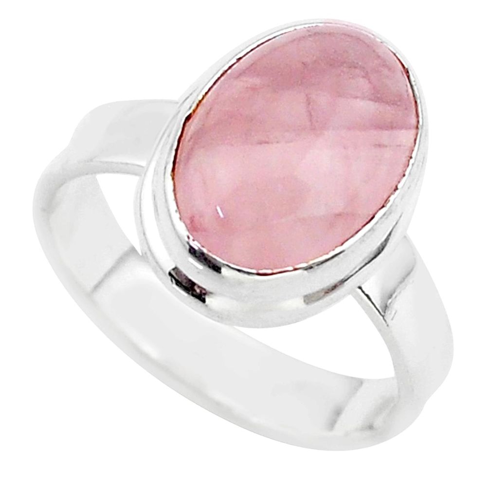 6.32cts solitaire natural pink rose quartz 925 silver ring size 8.5 t39252