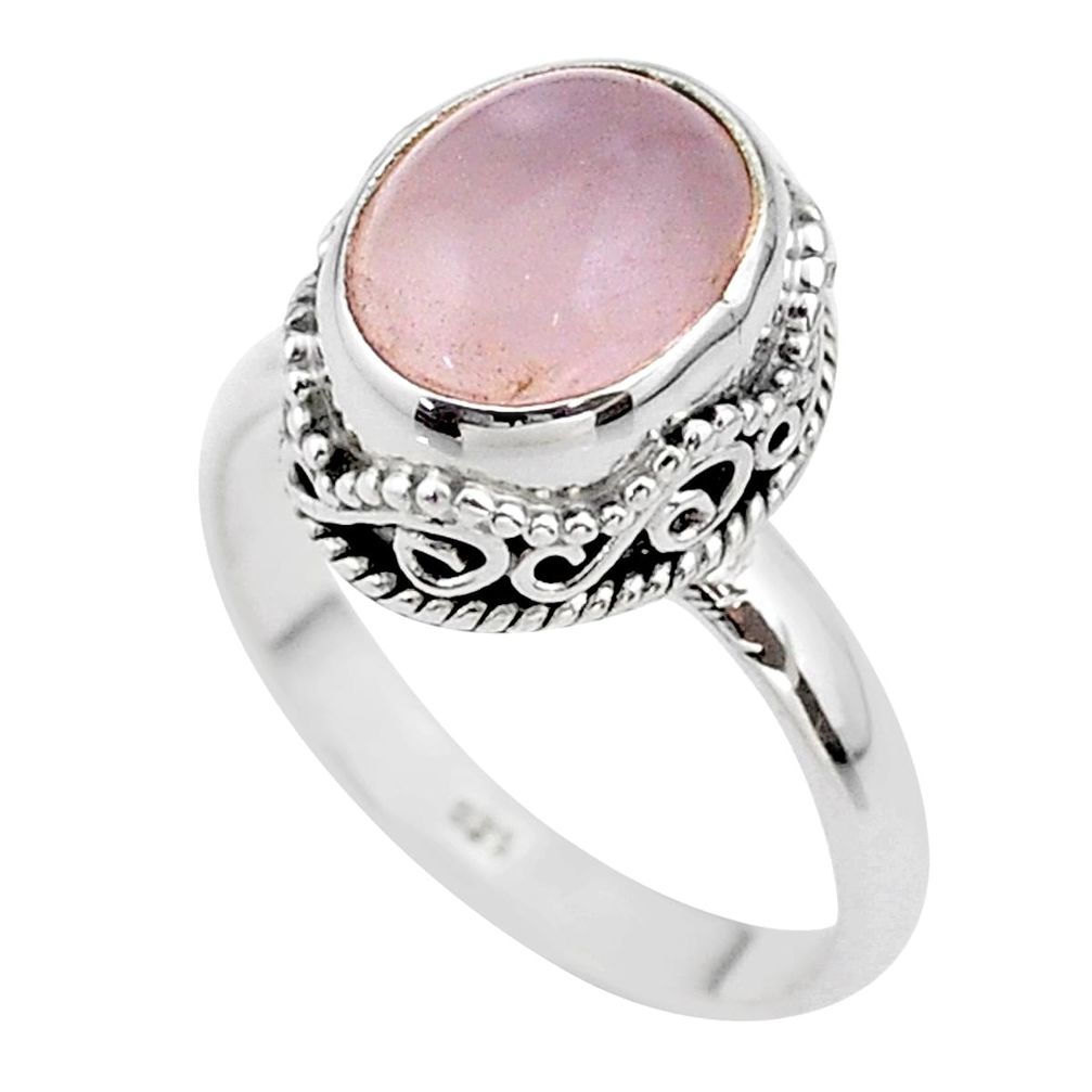 5.31cts solitaire natural pink rose quartz 925 silver ring size 7.5 t47162