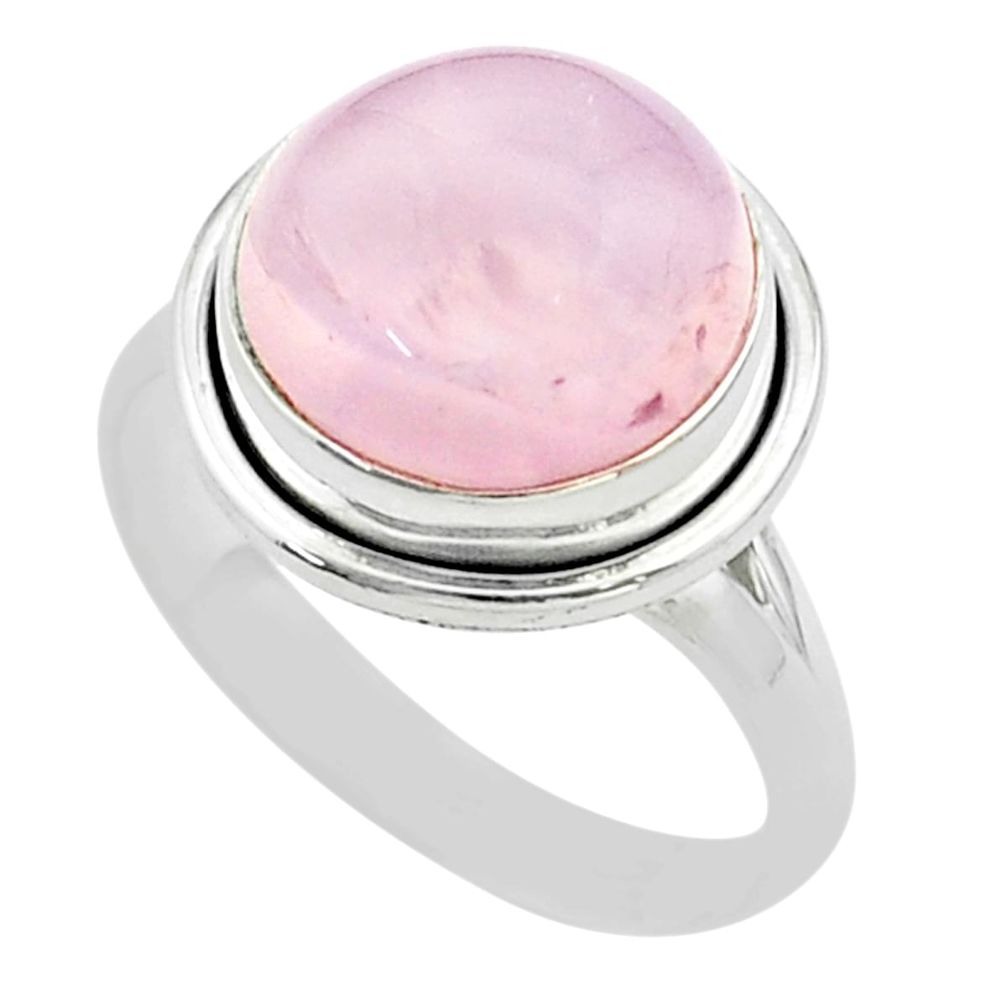 6.56cts solitaire natural pink rose quartz 925 silver ring size 8.5 t52408