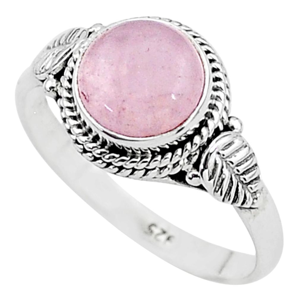 3.10cts solitaire natural pink rose quartz 925 sterling silver ring size 8 t6022