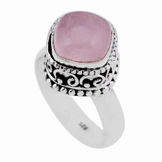 5.63cts solitaire natural pink rose quartz cushion silver ring size 7.5 n43354