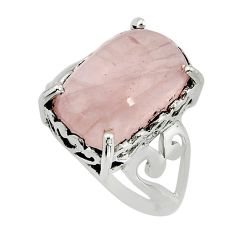 9.42cts solitaire natural pink rose quartz octagan silver ring size 9.5 y78444