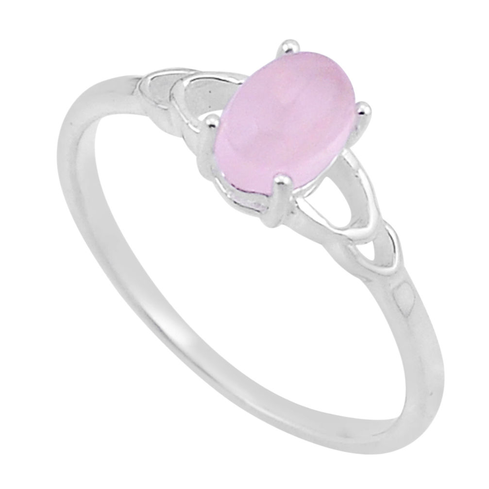 1.44cts solitaire natural pink rose quartz oval 925 silver ring size 8.5 n49405