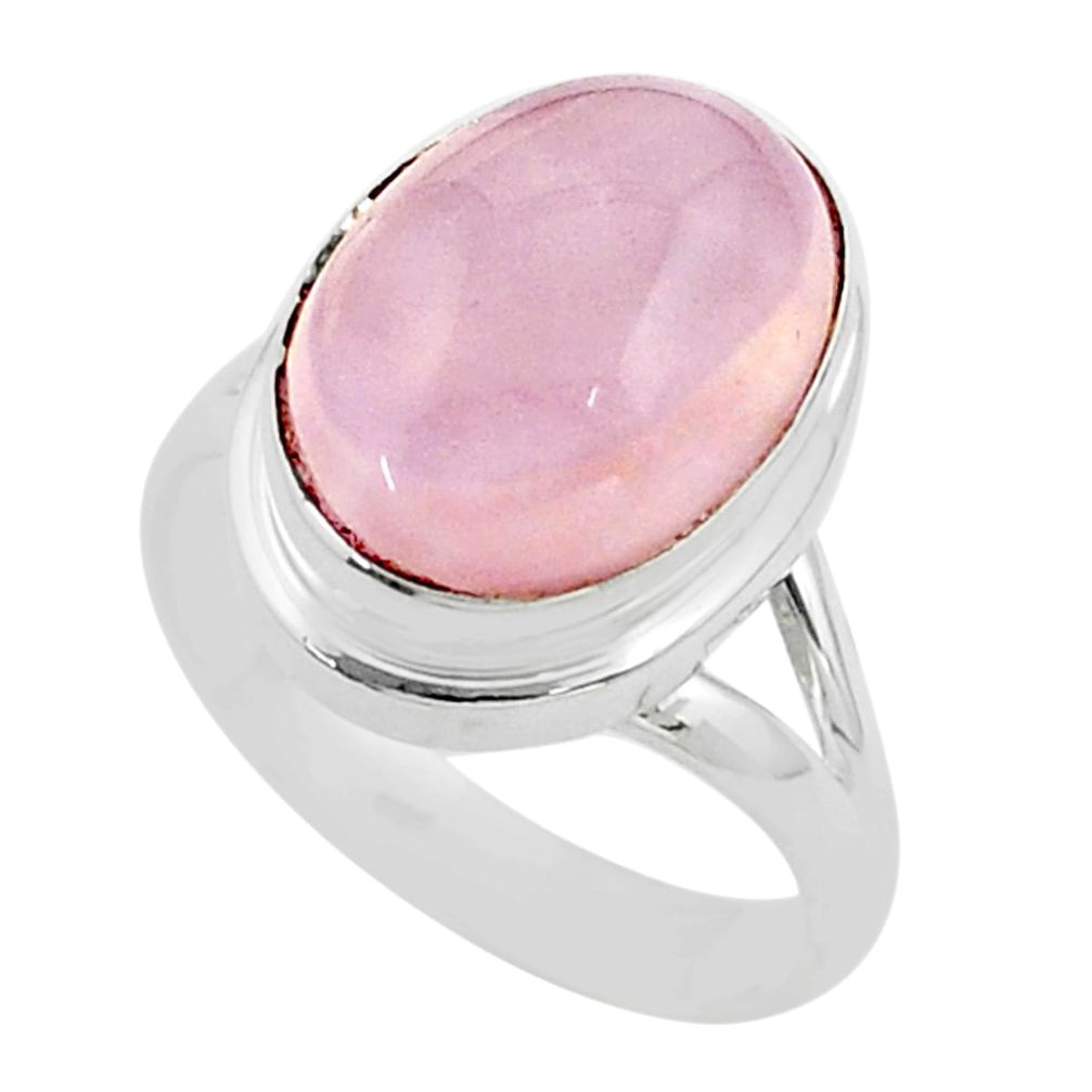 6.58cts solitaire natural pink rose quartz oval 925 silver ring size 7 t52429