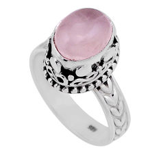 3.89cts solitaire natural pink rose quartz oval 925 silver ring size 8 n43356