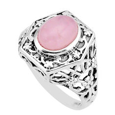 3.29cts solitaire natural pink rose quartz oval 925 silver ring size 8 y66855