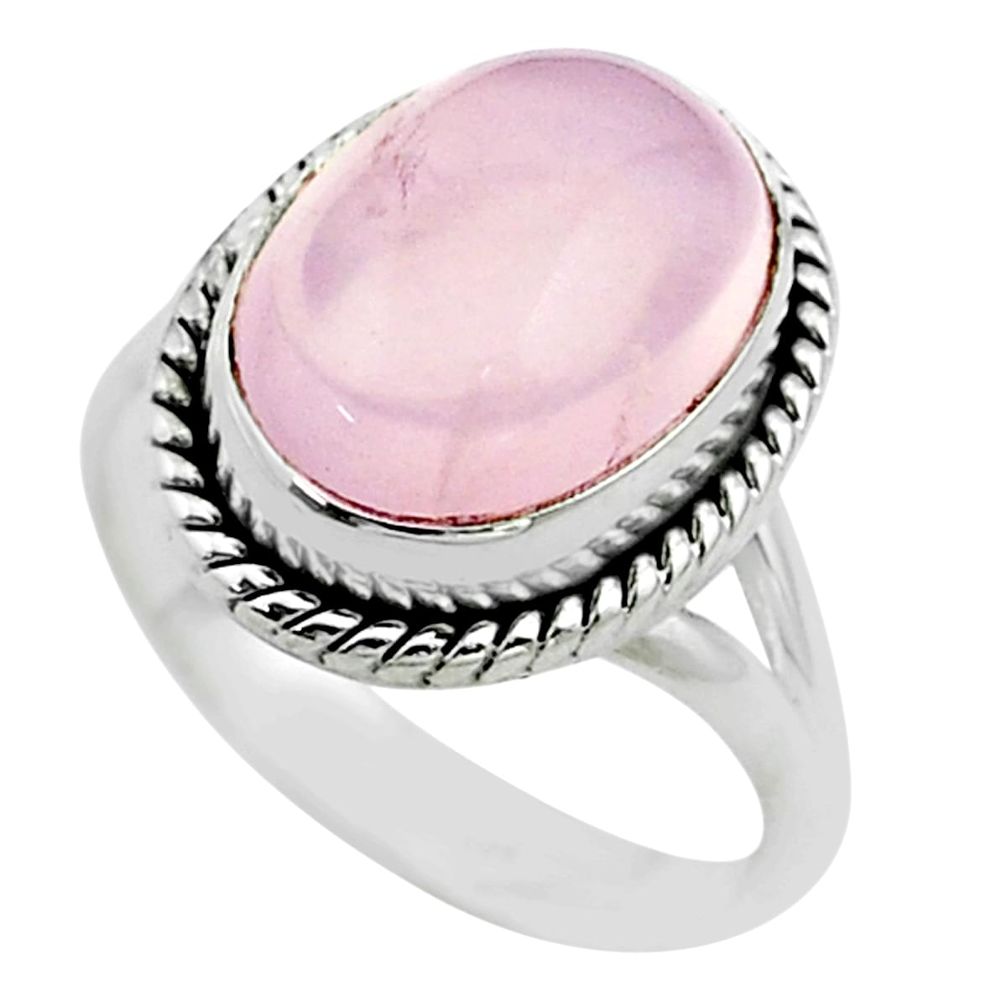 6.02cts solitaire natural pink rose quartz oval 925 silver ring size 7.5 t52414
