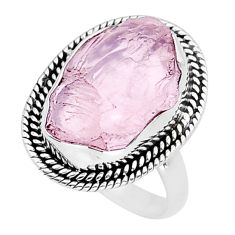 13.77cts solitaire natural pink rose quartz rough 925 silver ring size 8 y6615