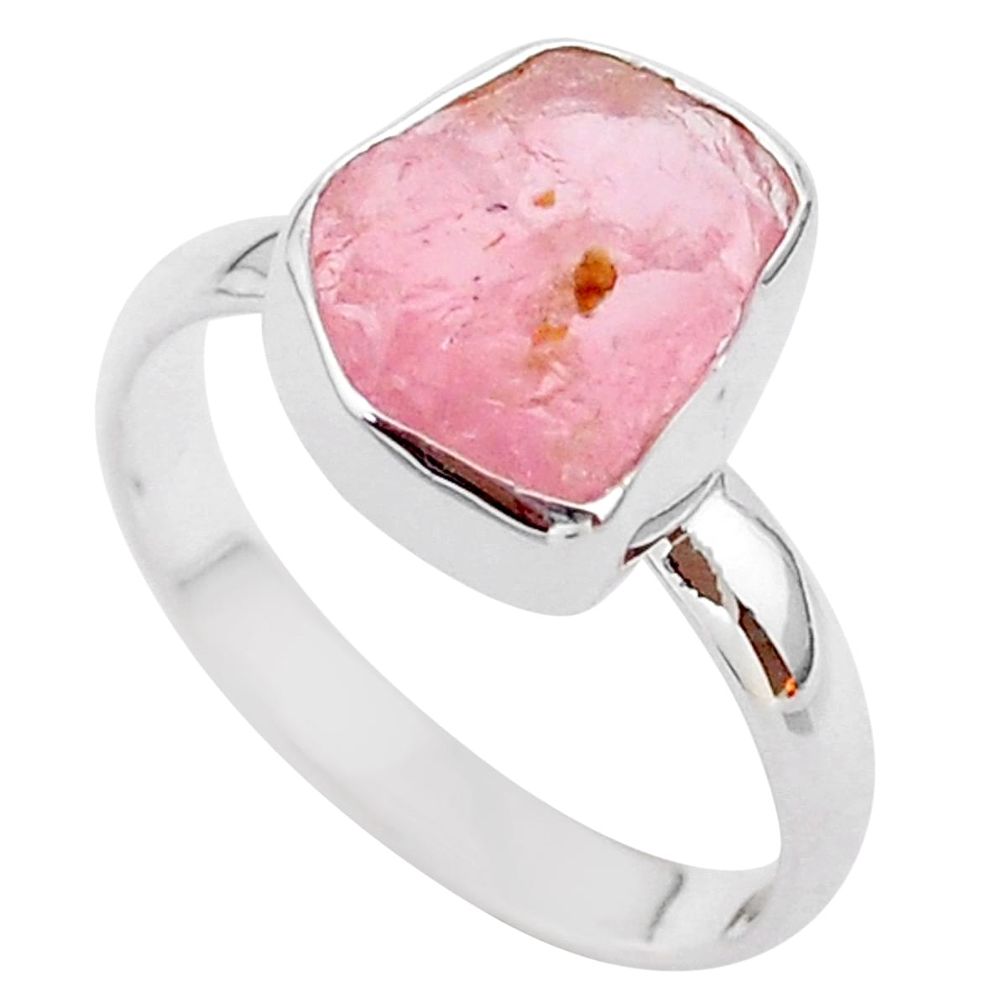 5.45cts solitaire natural pink rose quartz raw 925 silver ring size 9 t33512