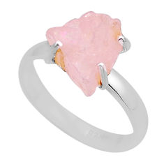 4.89cts solitaire natural pink rose quartz rough 925 silver ring size 7.5 y94670