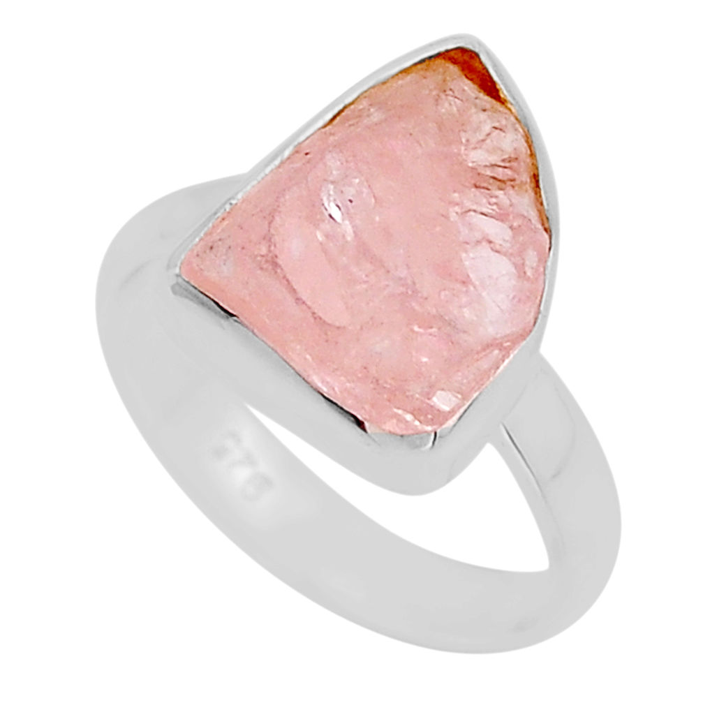 4.98cts solitaire natural pink rose quartz rough 925 silver ring size 5.5 y94672