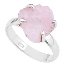 6.10cts solitaire natural pink rose quartz rough fancy silver ring size 8 u37933
