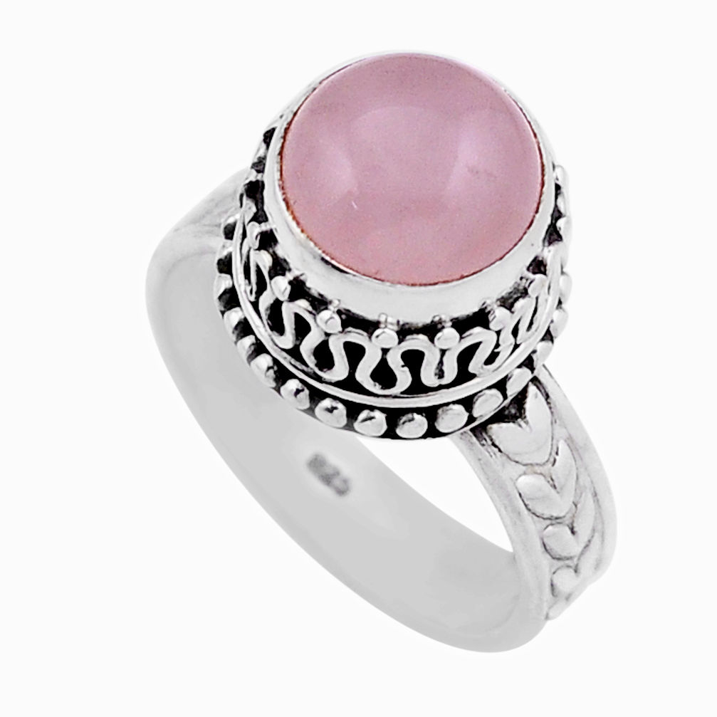 5.42cts solitaire natural pink rose quartz round 925 silver ring size 6.5 n43341