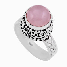 5.42cts solitaire natural pink rose quartz round 925 silver ring size 6.5 n43341