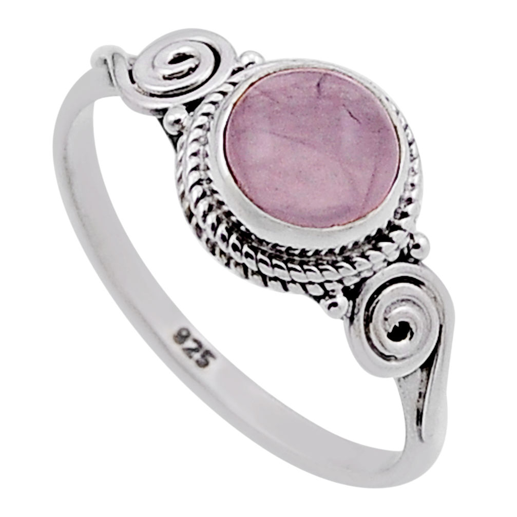 2.39cts solitaire natural pink rose quartz round 925 silver ring size 8.5 n47733