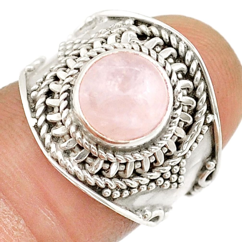 3.27cts solitaire natural pink rose quartz round 925 silver ring size 6 u87811