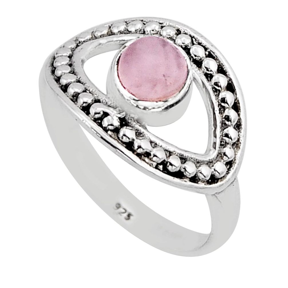 0.76cts solitaire natural pink rose quartz round 925 silver ring size 6 y63044