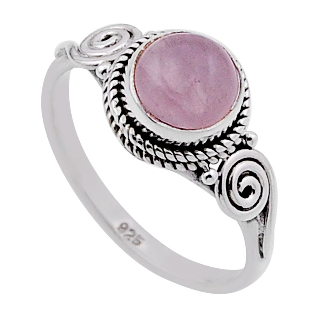 2.28cts solitaire natural pink rose quartz round 925 silver ring size 7 n47731