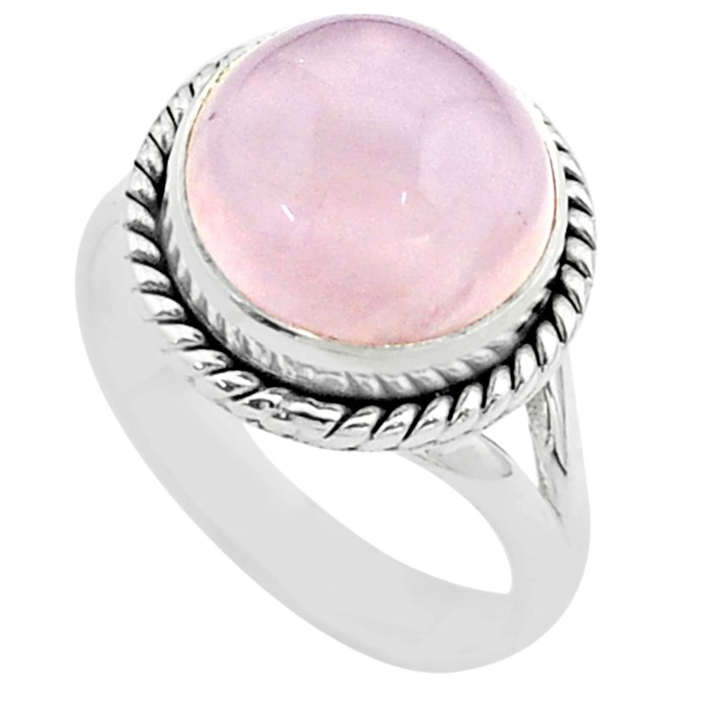 6.01cts solitaire natural pink rose quartz round 925 silver ring size 7 t52437