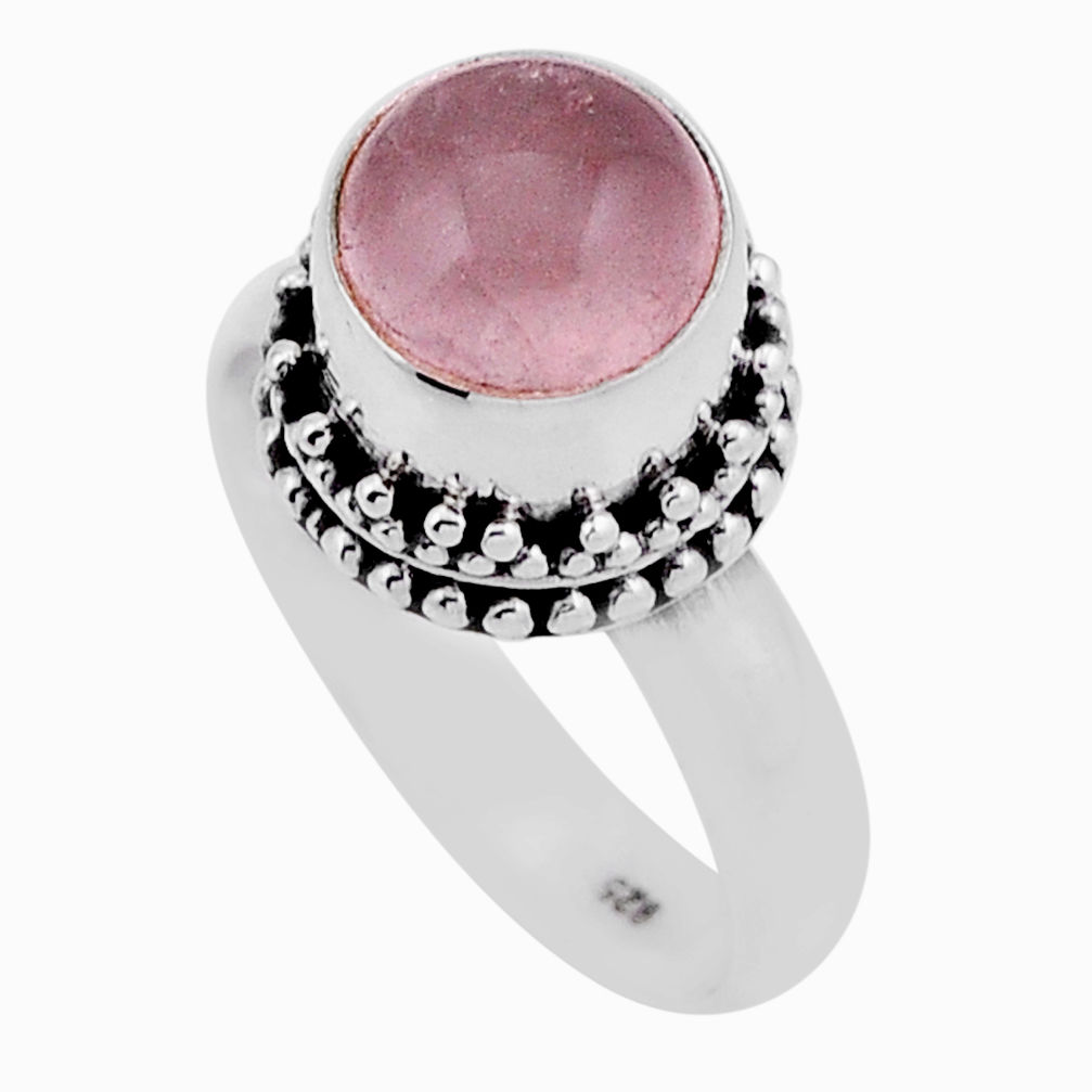 5.09cts solitaire natural pink rose quartz round 925 silver ring size 8 n43343