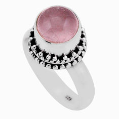 5.09cts solitaire natural pink rose quartz round 925 silver ring size 8 n43343