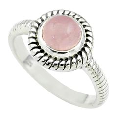 2.33cts solitaire natural pink rose quartz round 925 silver ring size 8.5 t77974