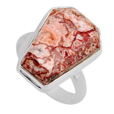 14.63cts solitaire natural pink rosetta stone jasper silver ring size 8 y88452