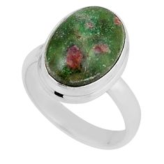 6.48cts solitaire natural pink ruby in fuchsite 925 silver ring size 6 y52040