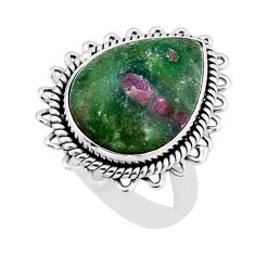 12.65cts solitaire natural pink ruby in fuchsite 925 silver ring size 8 y65405