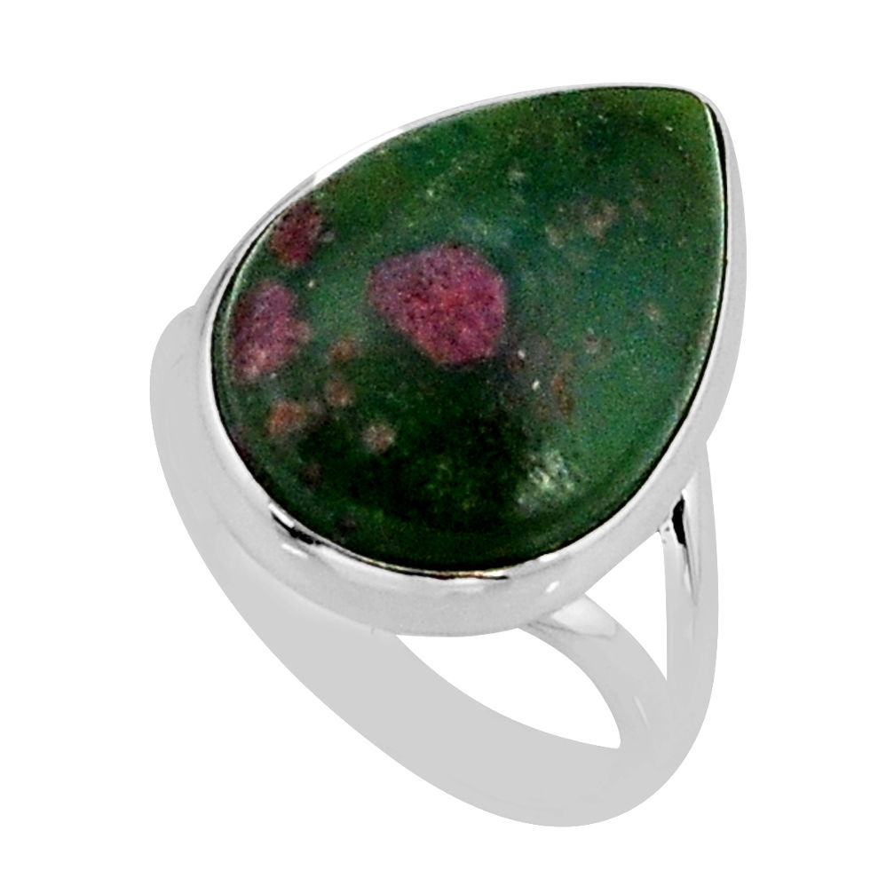 12.89cts solitaire natural pink ruby in fuchsite 925 silver ring size 7.5 y65404