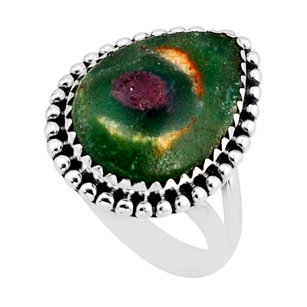 12.63cts solitaire natural pink ruby in fuchsite 925 silver ring size 8.5 y65408