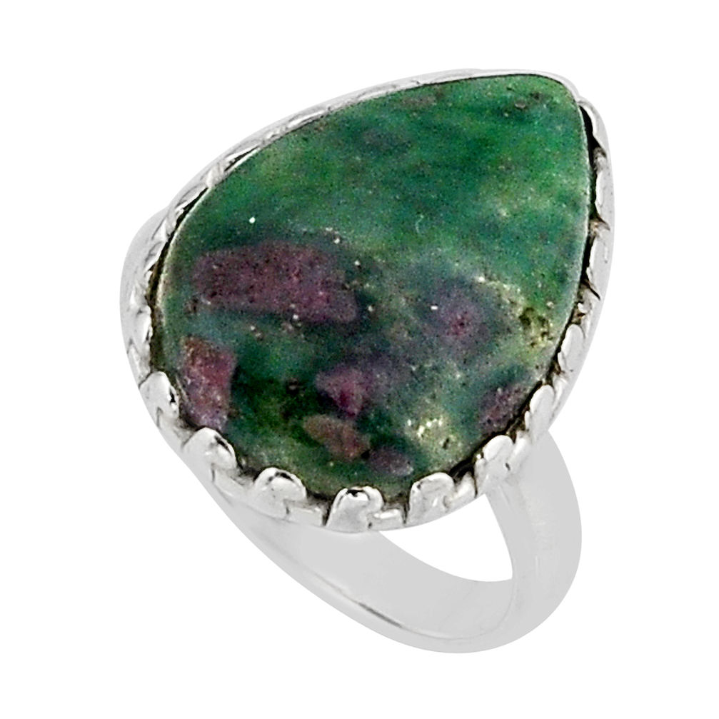 12.01cts solitaire natural pink ruby in fuchsite 925 silver ring size 6.5 y65429