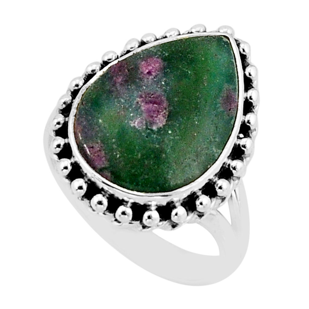 12.63cts solitaire natural pink ruby in fuchsite 925 silver ring size 8.5 y65447