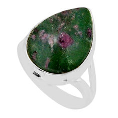 12.83cts solitaire natural pink ruby in fuchsite 925 silver ring size 7.5 y65448