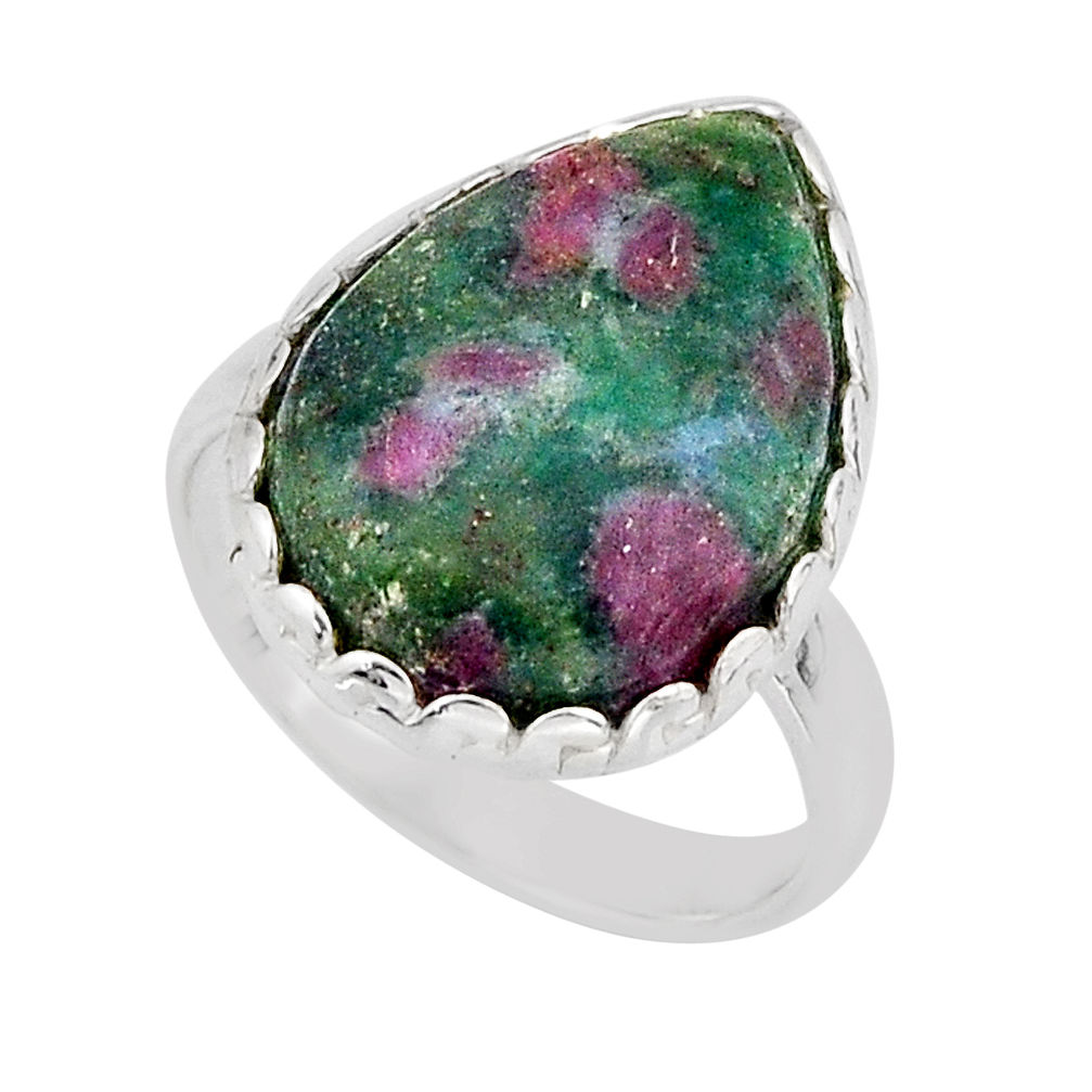 10.49cts solitaire natural pink ruby in fuchsite 925 silver ring size 7.5 y66667