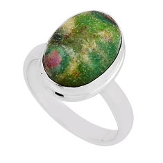 6.01cts solitaire natural pink ruby in fuchsite oval silver ring size 7 y52025