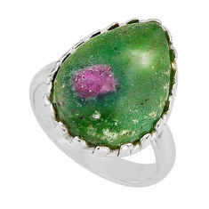 11.57cts solitaire natural pink ruby in fuchsite pear silver ring size 7 y66670