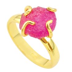 5.64cts solitaire natural pink ruby rough 925 silver 14k gold ring size 7 t36870