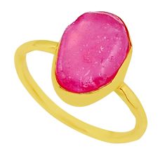 5.79cts solitaire natural pink ruby rough 925 silver gold ring size 9 y36671