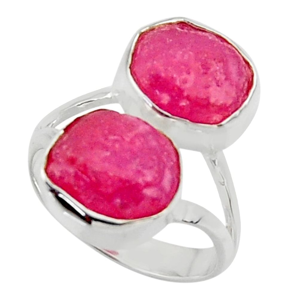 10.78cts solitaire natural pink ruby rough 925 silver ring size 6.5 r49171