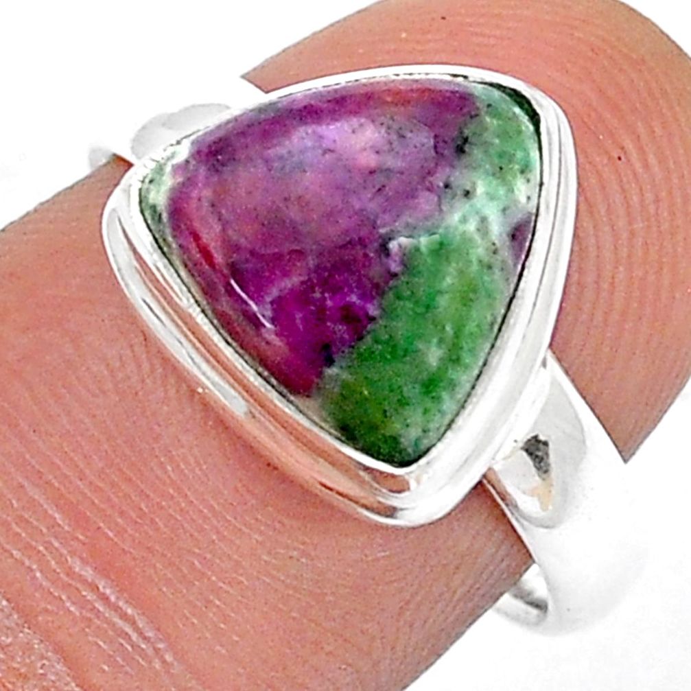 5.84cts solitaire natural pink ruby zoisite trillion silver ring size 7 u73126