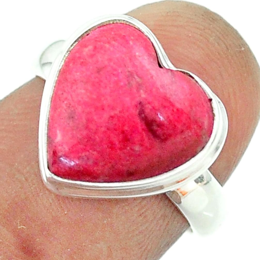 Thulite Ring - 6.72cts solitaire natural pink thulite 925 silver heart ring size 6 t55077